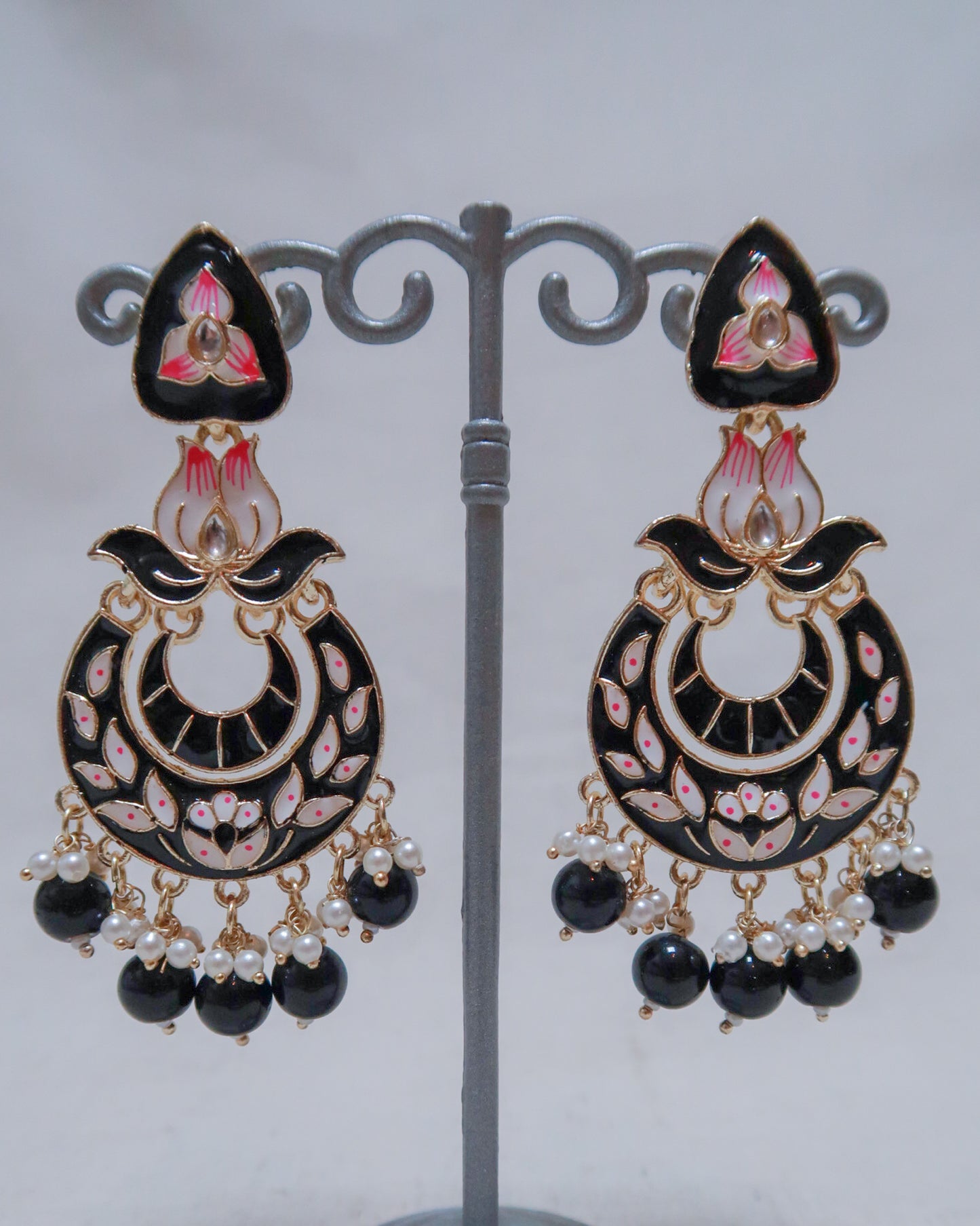 Enamel gold jaipuri earrings | Black