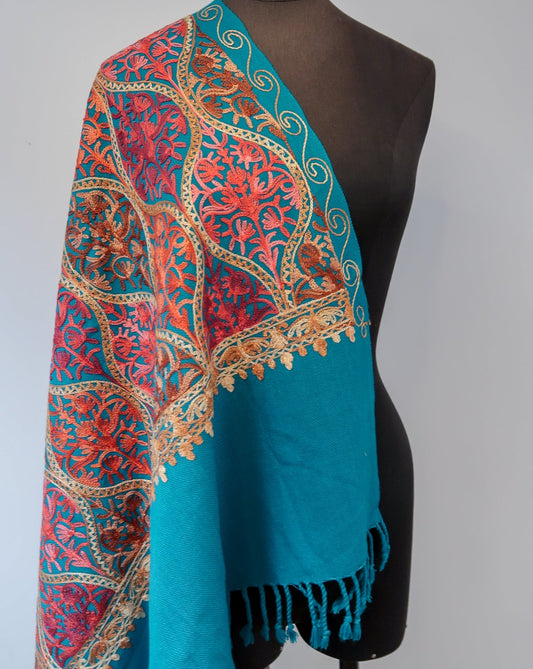 Embroidered winter scarf - Teal