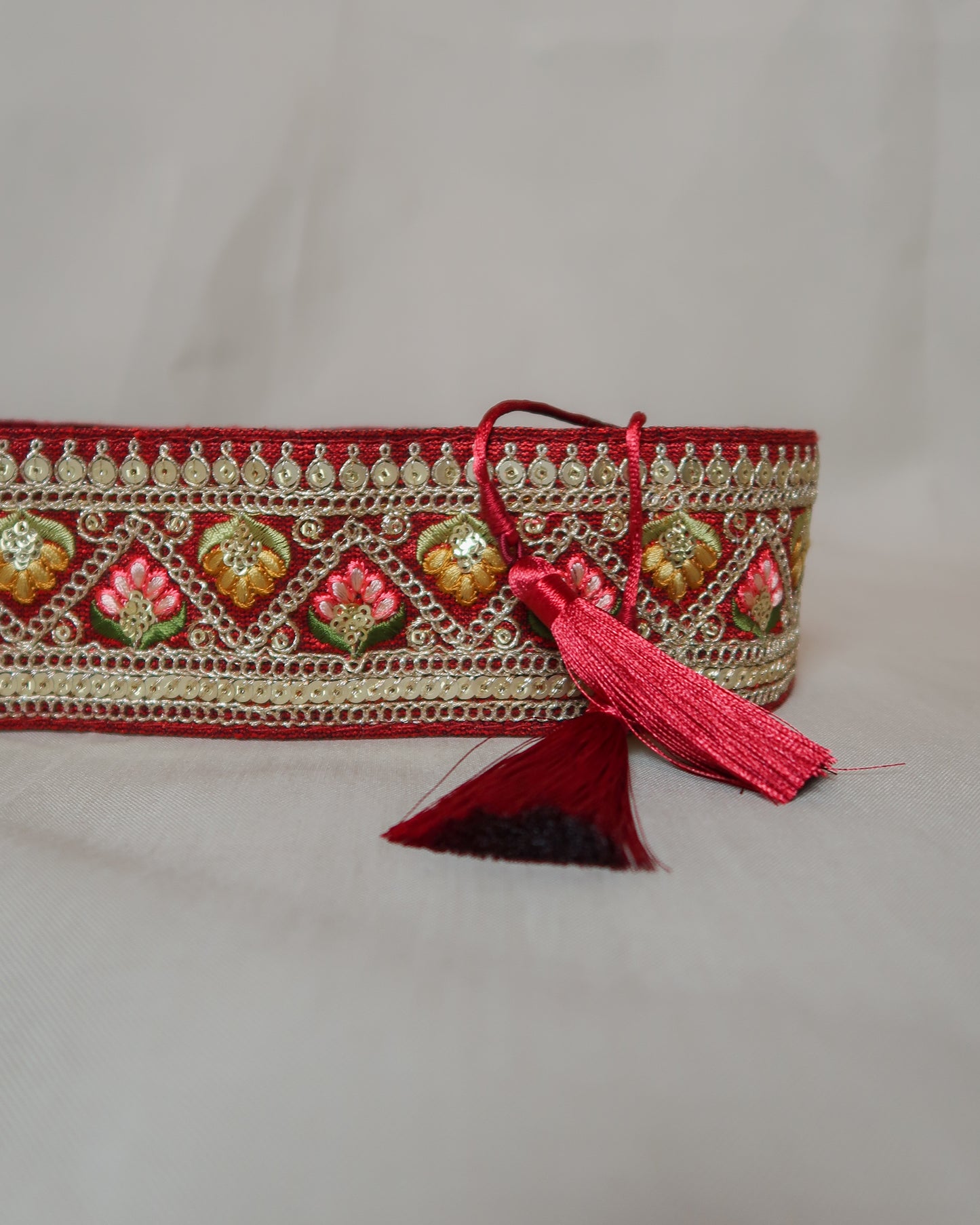 Bohemian embroidered obi belt with tassels