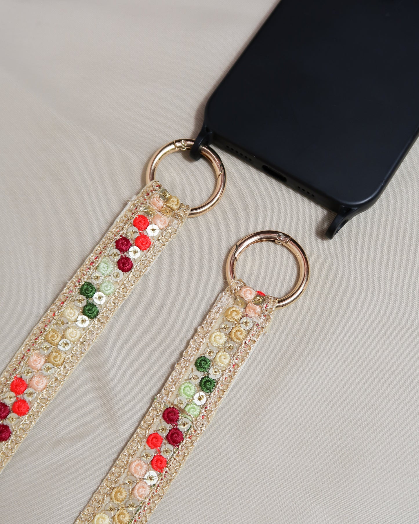 Embroidered crossbody strap for phone