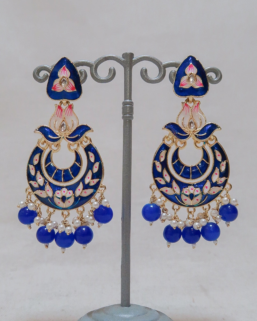 Enamel gold jaipuri earrings | Prussian blue