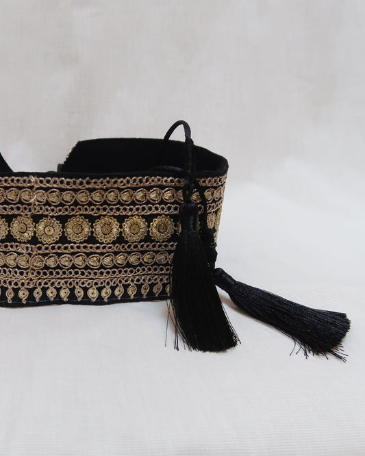 Bohemian embroidered obi belt with tassels