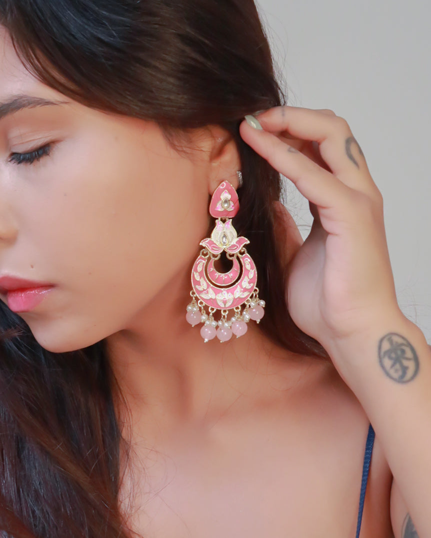 Enamel gold jaipuri earrings | Pink