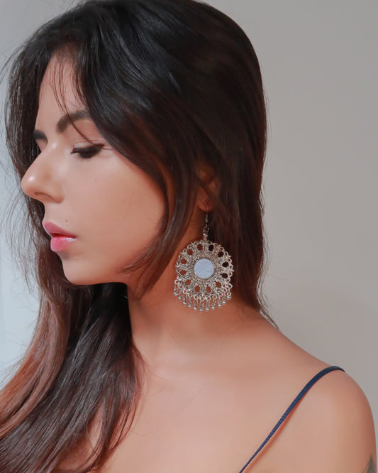 Big mirror tribal earrings