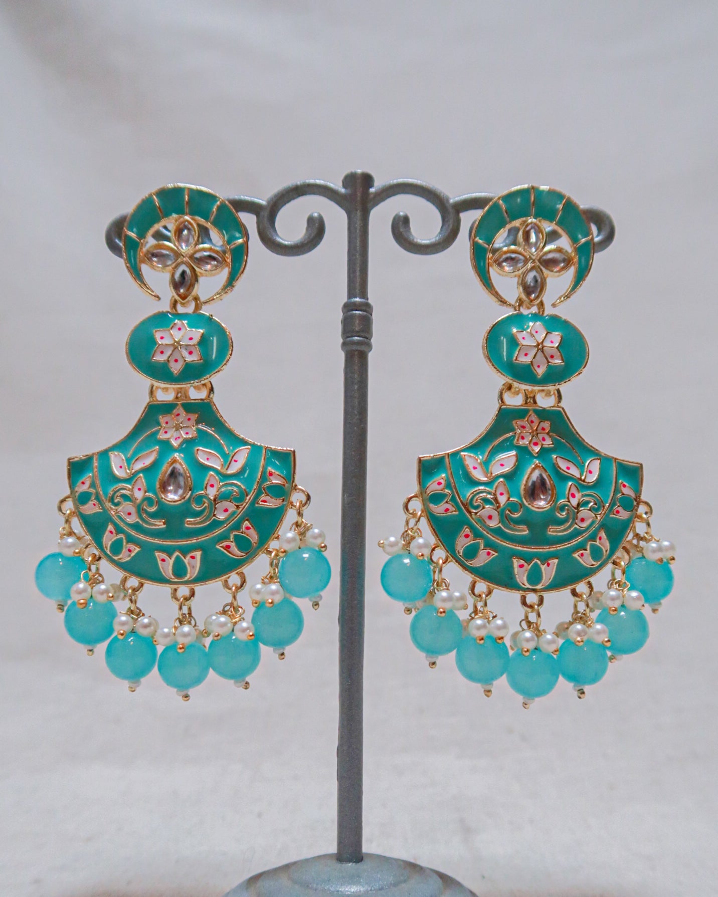 Enamel gold jaipuri earrings | Light blue