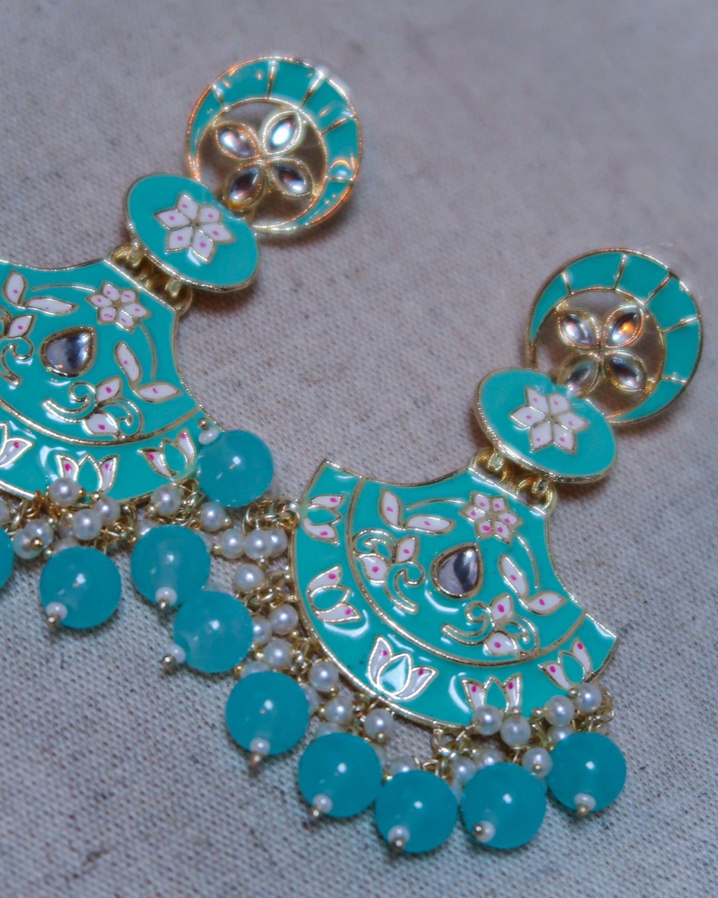 Enamel gold jaipuri earrings | Light blue