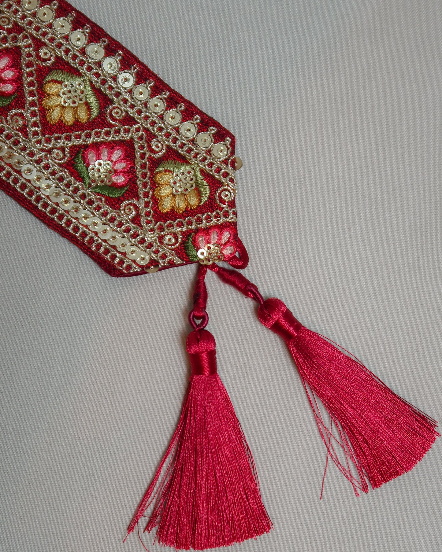 Bohemian embroidered obi belt with tassels