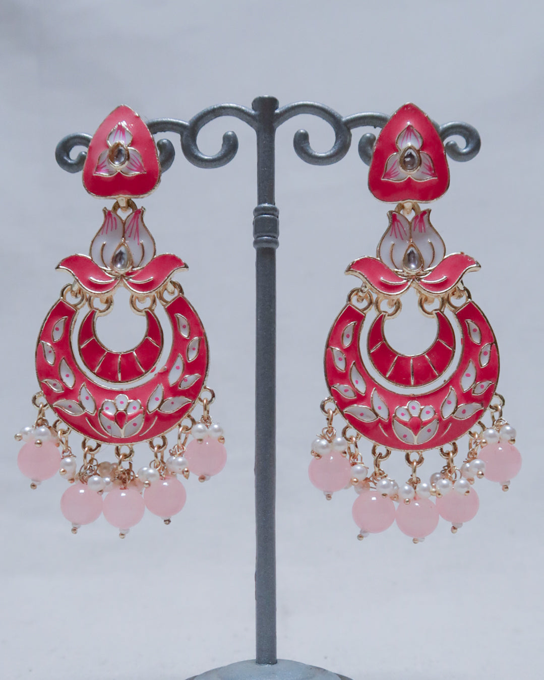 Enamel gold jaipuri earrings | Pink