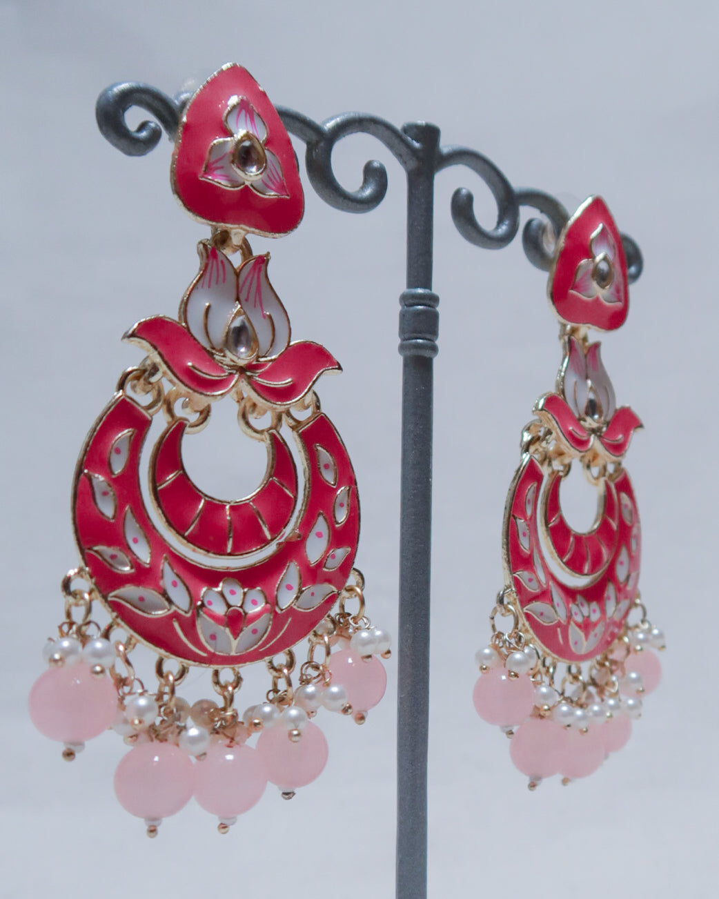 Enamel gold jaipuri earrings | Pink