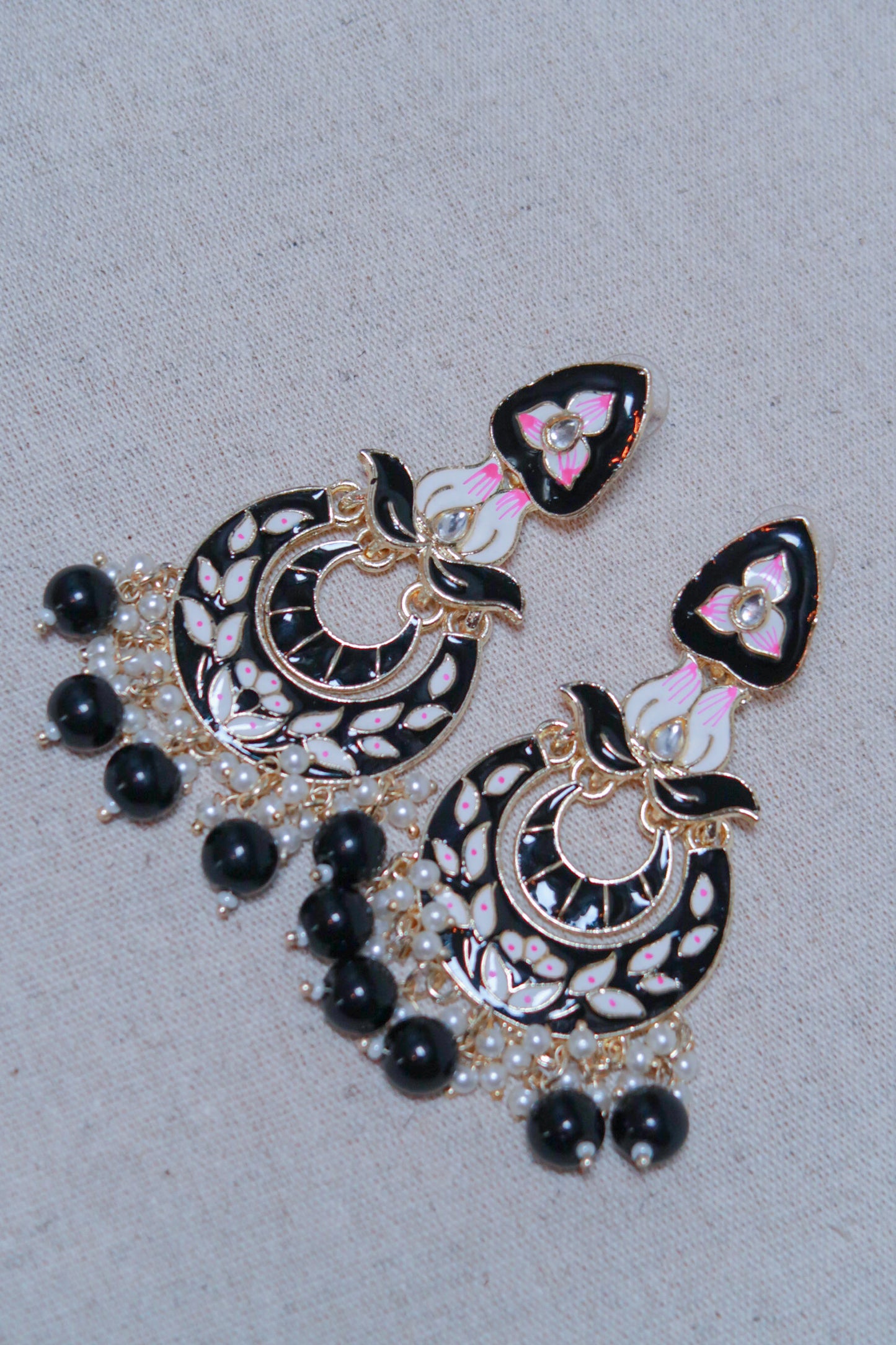 Enamel gold jaipuri earrings | Black