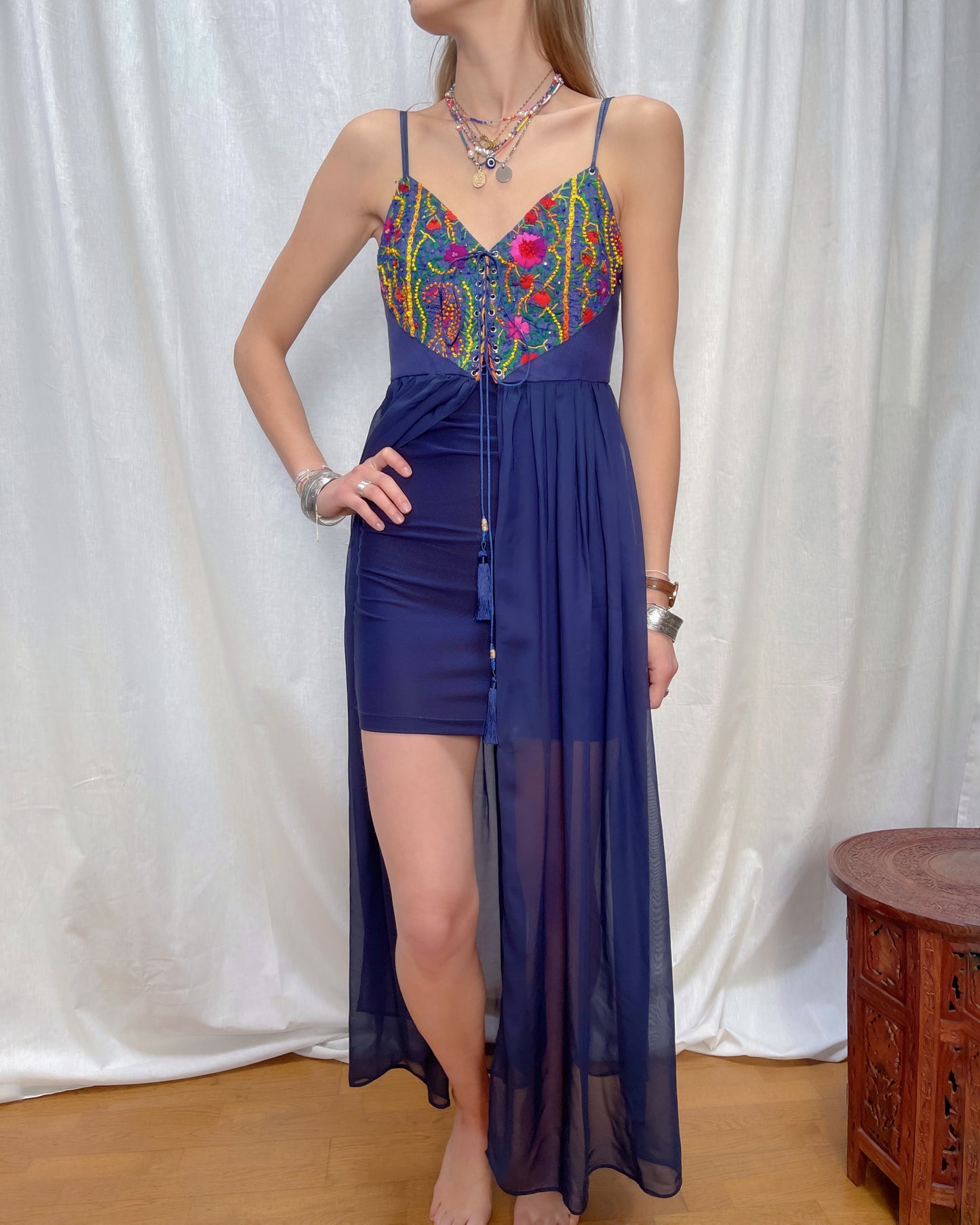 Embroidered slit dress blue | Sita