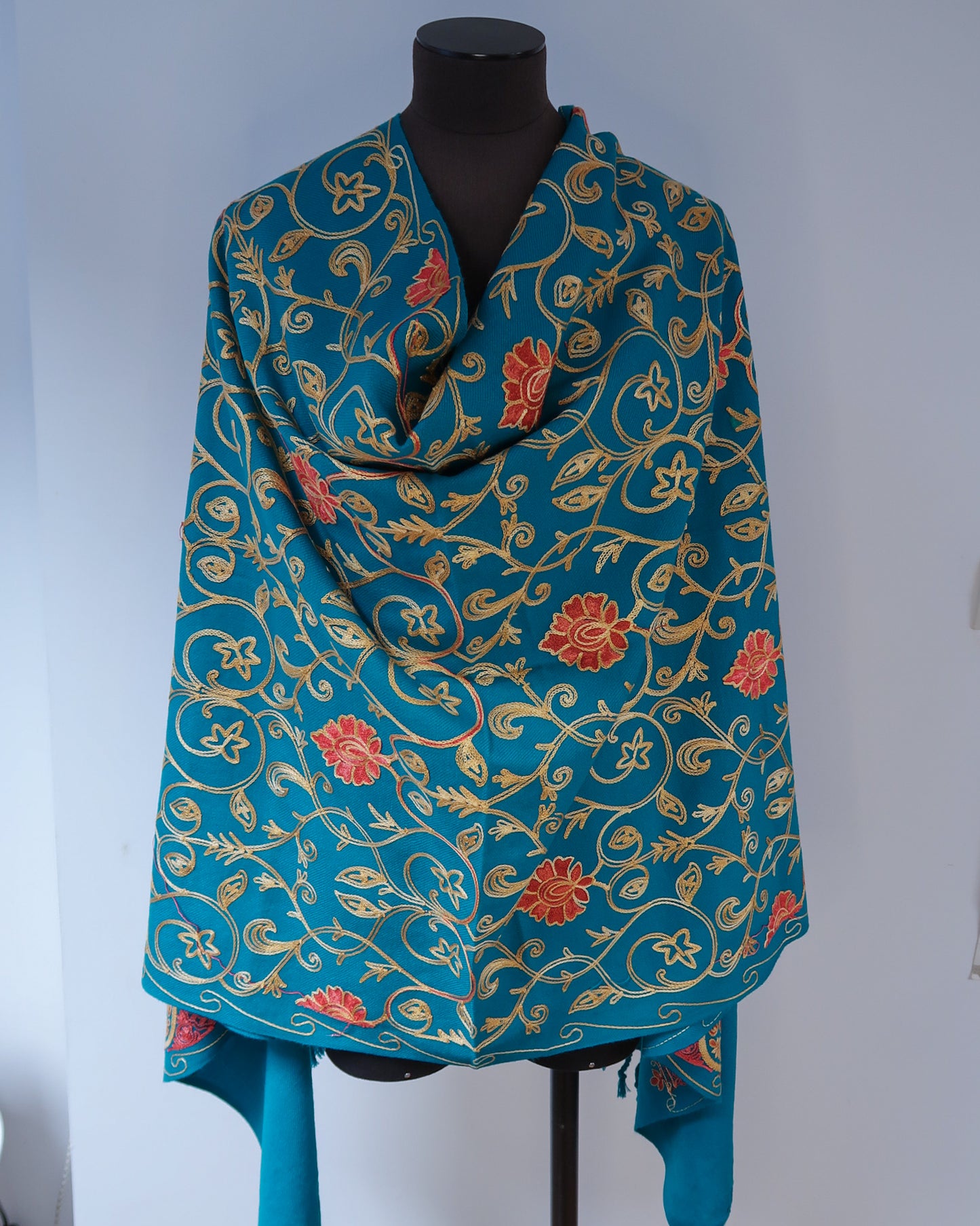 Embroidered winter scarf - Teal