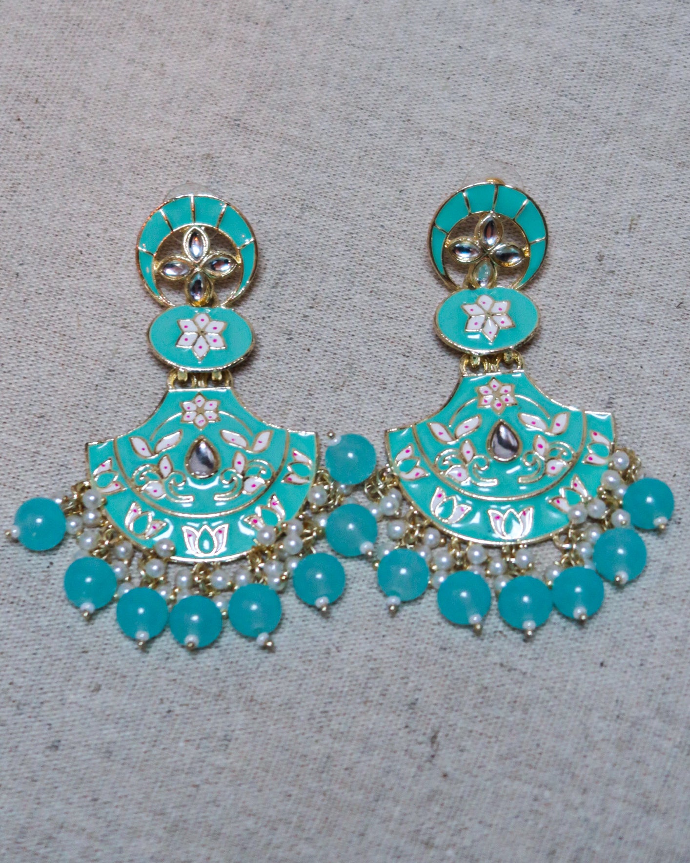 Enamel gold jaipuri earrings | Light blue