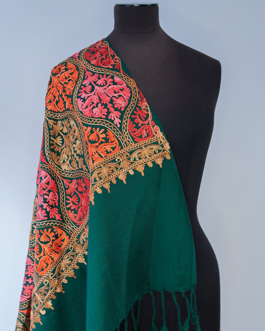 Embroidered winter scarf - Forest green