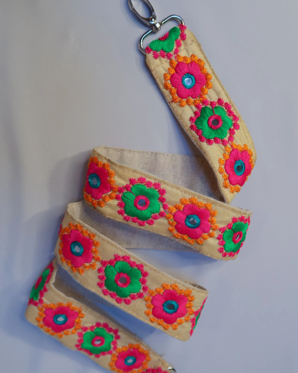 Embroidered crossbody strap for phone, camera or purse