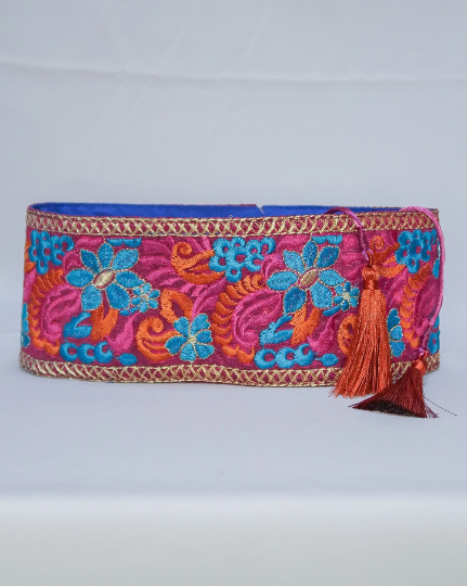 Bohemian embroidered obi belt with tassels